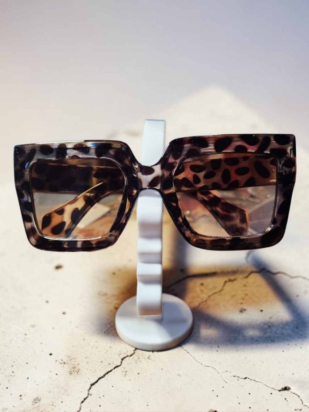 Dark Brown Oversized Geometric Square Sunglasses in Leopard #264